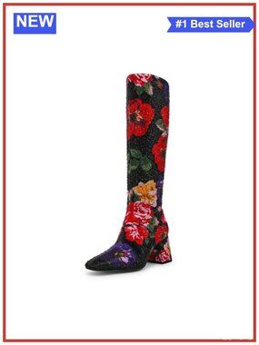 Rhinestone Knee High Block Heel Rain Boots Round Toe Fall